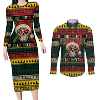 Mexican SEIS Siete 67 Meme Couples Matching Long Sleeve Bodycon Dress and Long Sleeve Button Shirt Feliz Navidad Mexico - Wonder Print Shop