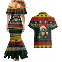 Mexican SEIS Siete 67 Meme Couples Matching Mermaid Dress and Hawaiian Shirt Feliz Navidad Mexico - Wonder Print Shop