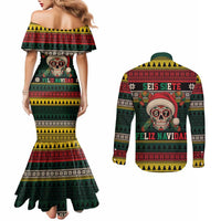 Mexican SEIS Siete 67 Meme Couples Matching Mermaid Dress and Long Sleeve Button Shirt Feliz Navidad Mexico - Wonder Print Shop