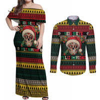 Mexican SEIS Siete 67 Meme Couples Matching Off Shoulder Maxi Dress and Long Sleeve Button Shirt Feliz Navidad Mexico - Wonder Print Shop