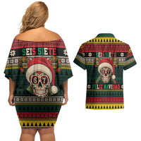 Mexican SEIS Siete 67 Meme Couples Matching Off Shoulder Short Dress and Hawaiian Shirt Feliz Navidad Mexico - Wonder Print Shop