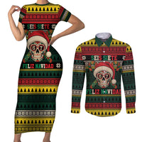 Mexican SEIS Siete 67 Meme Couples Matching Short Sleeve Bodycon Dress and Long Sleeve Button Shirt Feliz Navidad Mexico - Wonder Print Shop