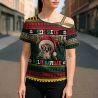 Mexican SEIS Siete 67 Meme Cross Shoulder Shirt Feliz Navidad Mexico - Wonder Print Shop