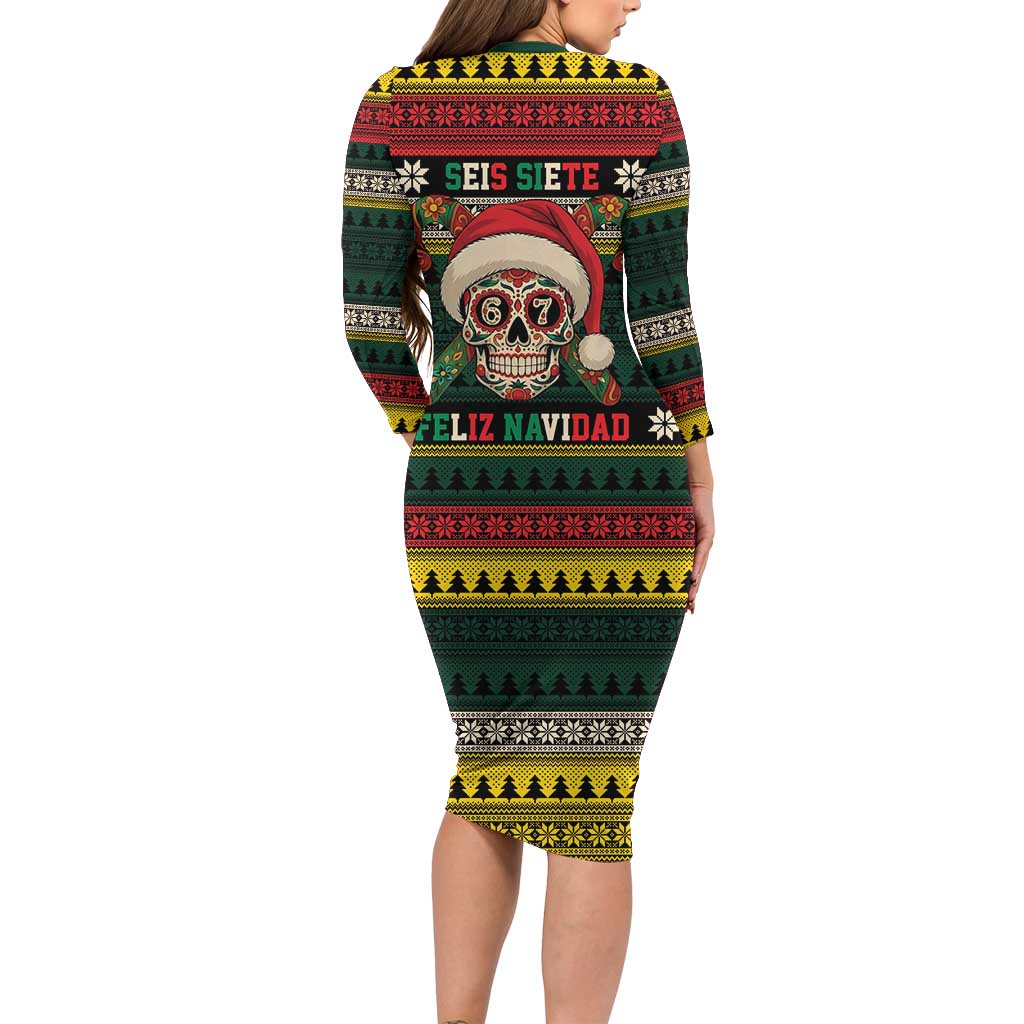 Mexican SEIS Siete 67 Meme Family Matching Long Sleeve Bodycon Dress and Hawaiian Shirt Feliz Navidad Mexico - Wonder Print Shop