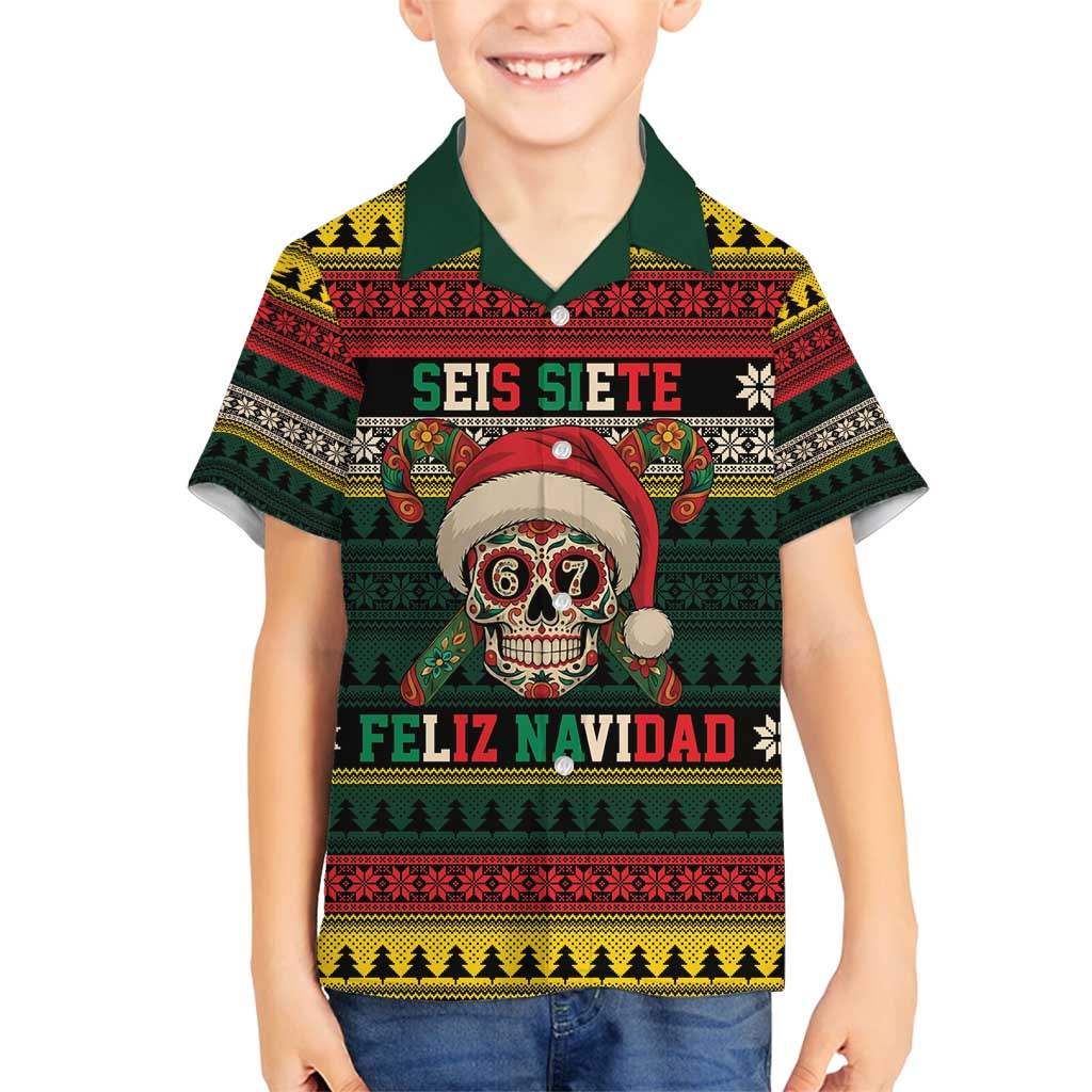 Mexican SEIS Siete 67 Meme Family Matching Long Sleeve Bodycon Dress and Hawaiian Shirt Feliz Navidad Mexico - Wonder Print Shop