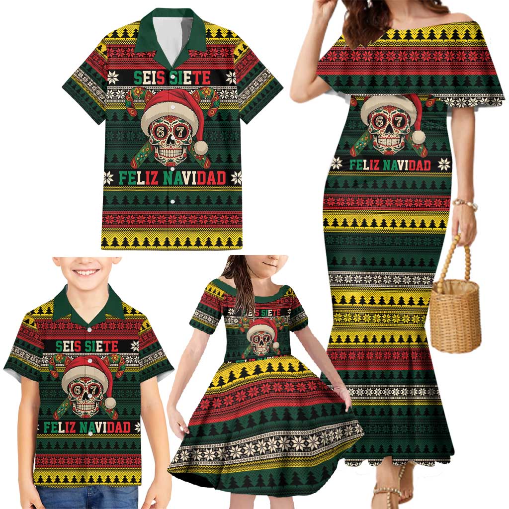 Mexican SEIS Siete 67 Meme Family Matching Mermaid Dress and Hawaiian Shirt Feliz Navidad Mexico - Wonder Print Shop