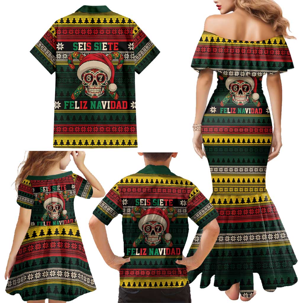 Mexican SEIS Siete 67 Meme Family Matching Mermaid Dress and Hawaiian Shirt Feliz Navidad Mexico - Wonder Print Shop