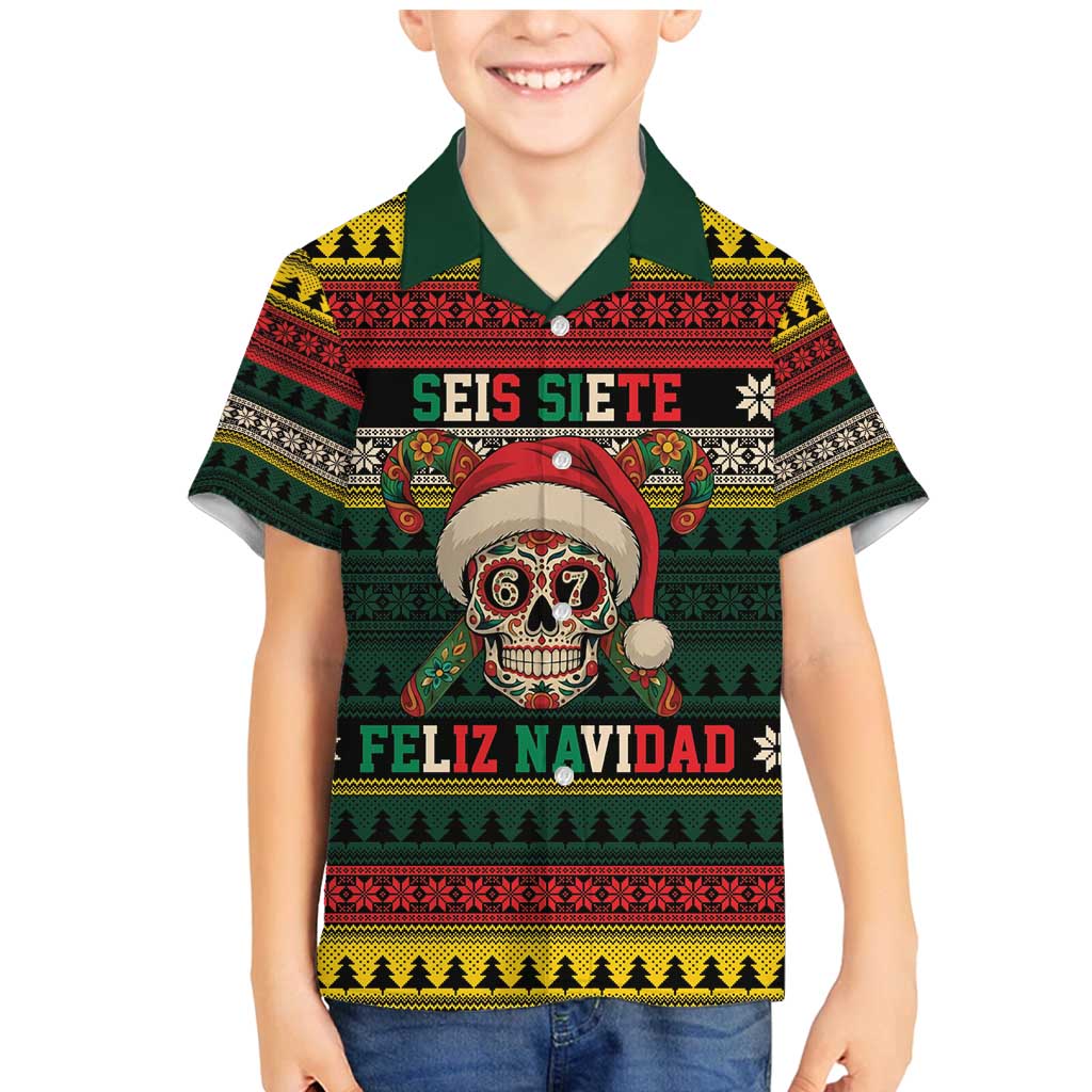 Mexican SEIS Siete 67 Meme Family Matching Mermaid Dress and Hawaiian Shirt Feliz Navidad Mexico - Wonder Print Shop