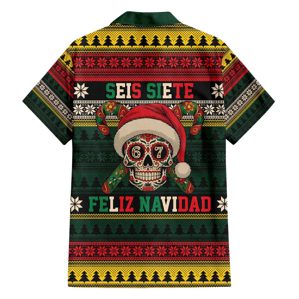 Mexican SEIS Siete 67 Meme Family Matching Off The Shoulder Long Sleeve Dress and Hawaiian Shirt Feliz Navidad Mexico - Wonder Print Shop