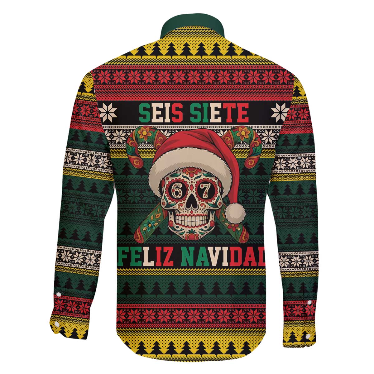 Mexican SEIS Siete 67 Meme Family Matching Off The Shoulder Long Sleeve Dress and Hawaiian Shirt Feliz Navidad Mexico - Wonder Print Shop