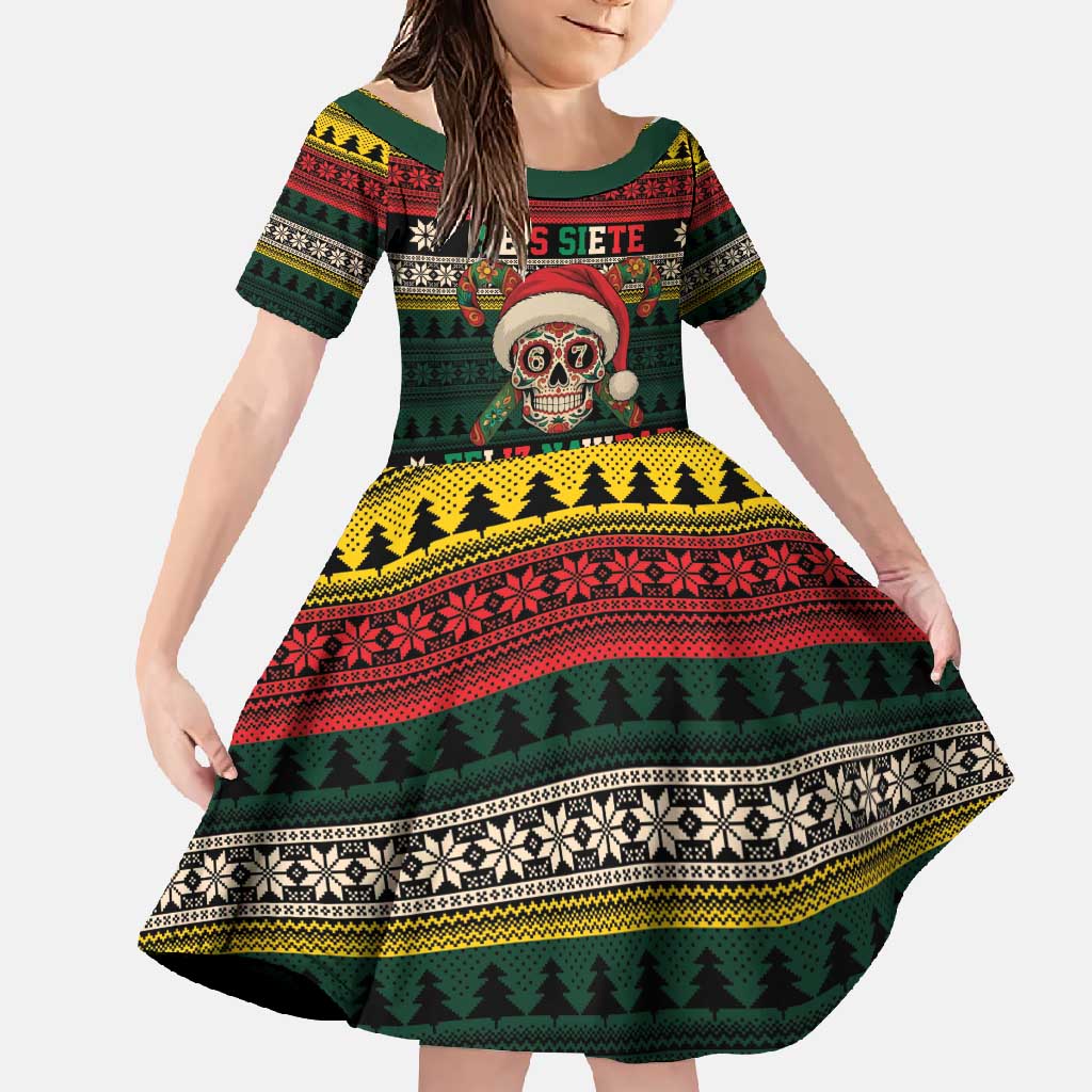 Mexican SEIS Siete 67 Meme Family Matching Off Shoulder Maxi Dress and Hawaiian Shirt Feliz Navidad Mexico - Wonder Print Shop