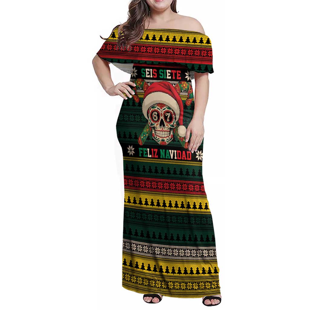 Mexican SEIS Siete 67 Meme Family Matching Off Shoulder Maxi Dress and Hawaiian Shirt Feliz Navidad Mexico - Wonder Print Shop