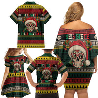 Mexican SEIS Siete 67 Meme Family Matching Off Shoulder Short Dress and Hawaiian Shirt Feliz Navidad Mexico - Wonder Print Shop