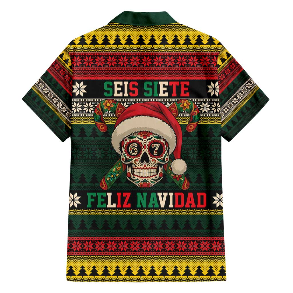 Mexican SEIS Siete 67 Meme Family Matching Off Shoulder Short Dress and Hawaiian Shirt Feliz Navidad Mexico - Wonder Print Shop