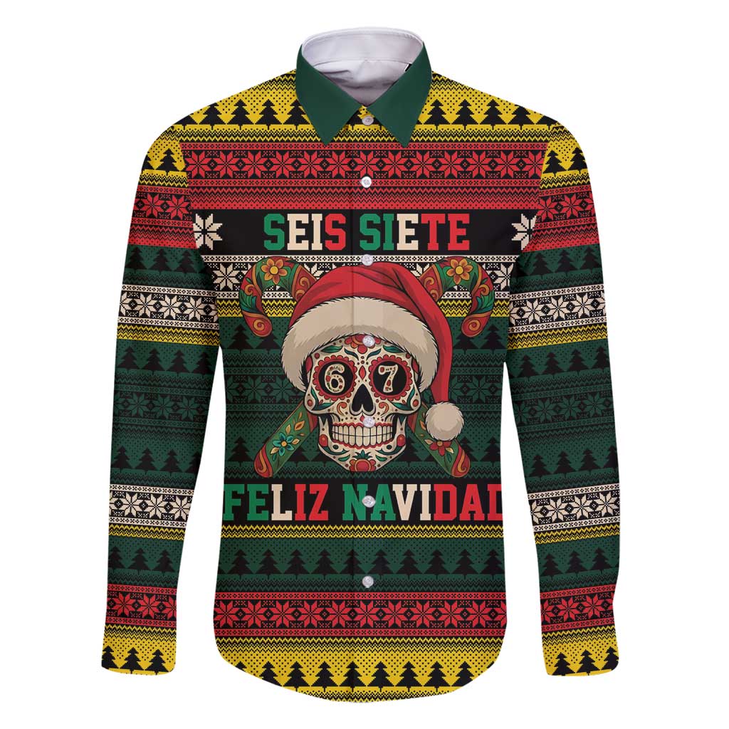 Mexican SEIS Siete 67 Meme Family Matching Off Shoulder Short Dress and Hawaiian Shirt Feliz Navidad Mexico - Wonder Print Shop