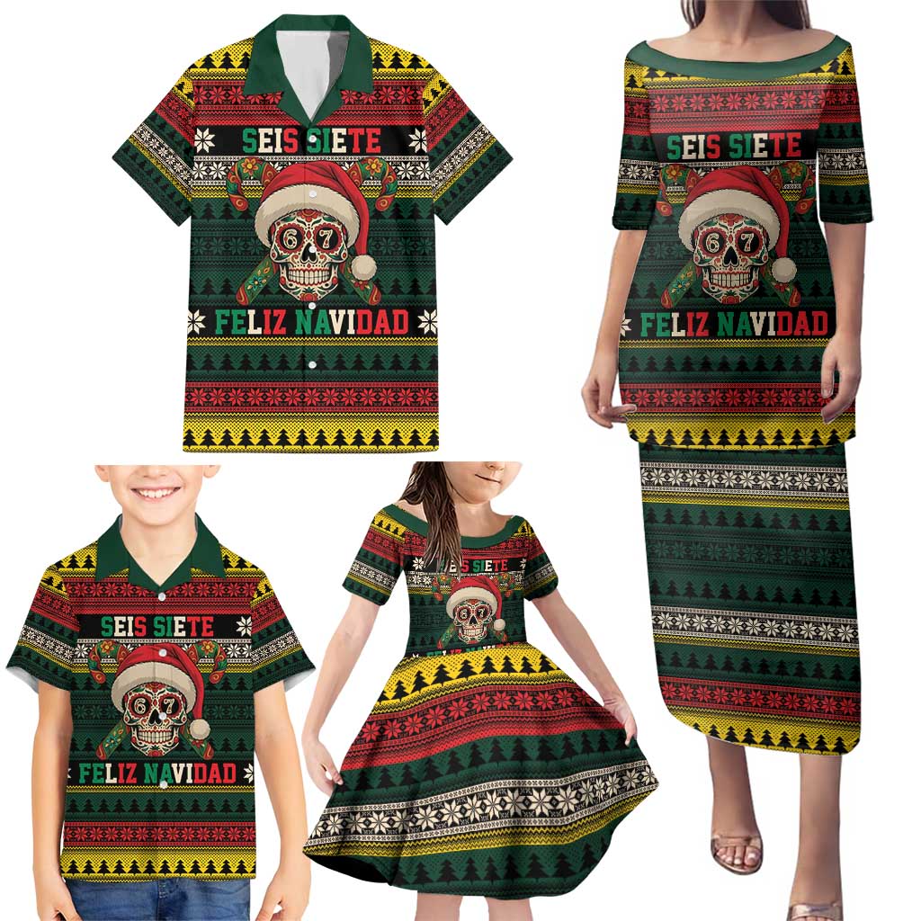 Mexican SEIS Siete 67 Meme Family Matching Puletasi and Hawaiian Shirt Feliz Navidad Mexico - Wonder Print Shop