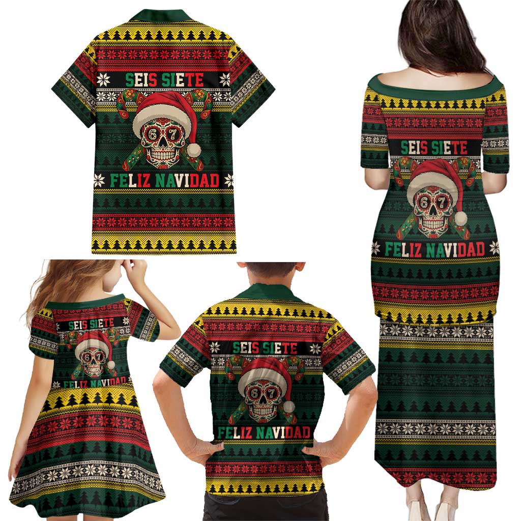 Mexican SEIS Siete 67 Meme Family Matching Puletasi and Hawaiian Shirt Feliz Navidad Mexico - Wonder Print Shop