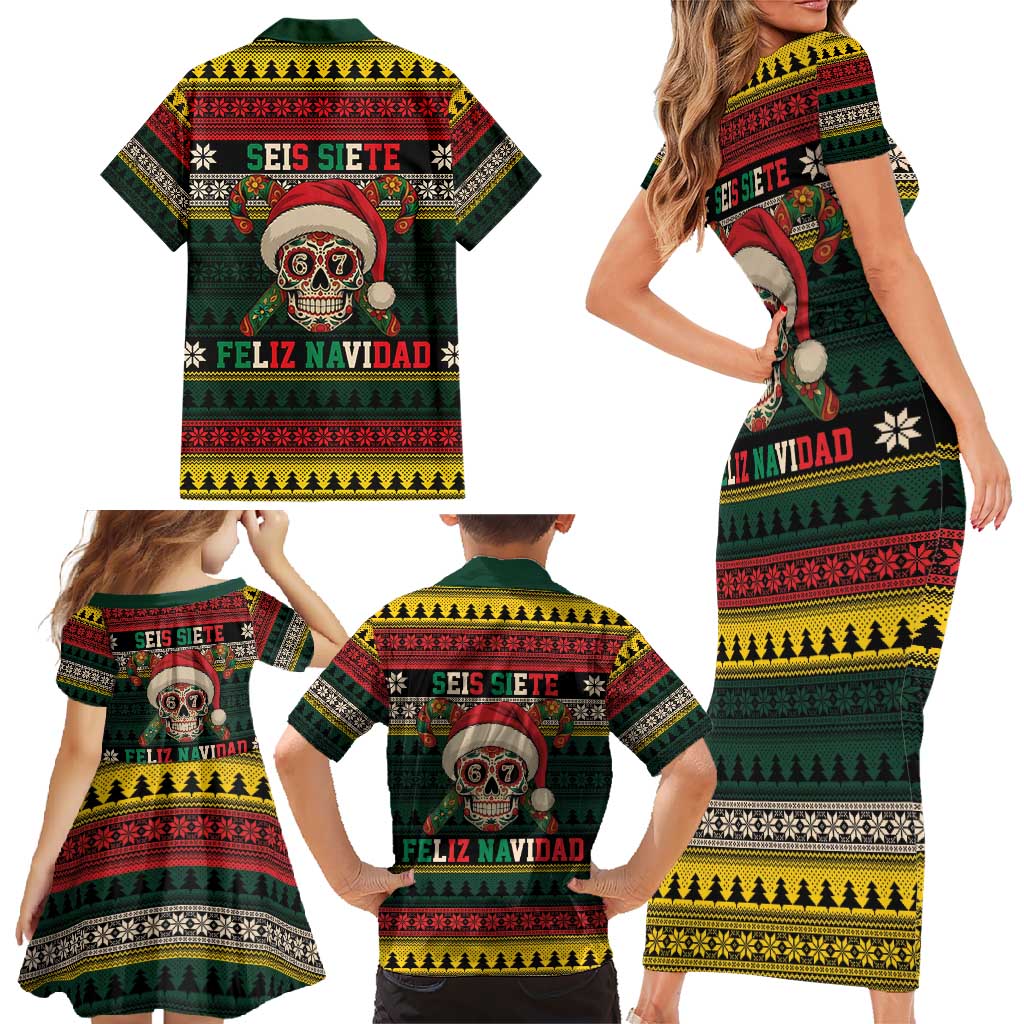 Mexican SEIS Siete 67 Meme Family Matching Short Sleeve Bodycon Dress and Hawaiian Shirt Feliz Navidad Mexico - Wonder Print Shop