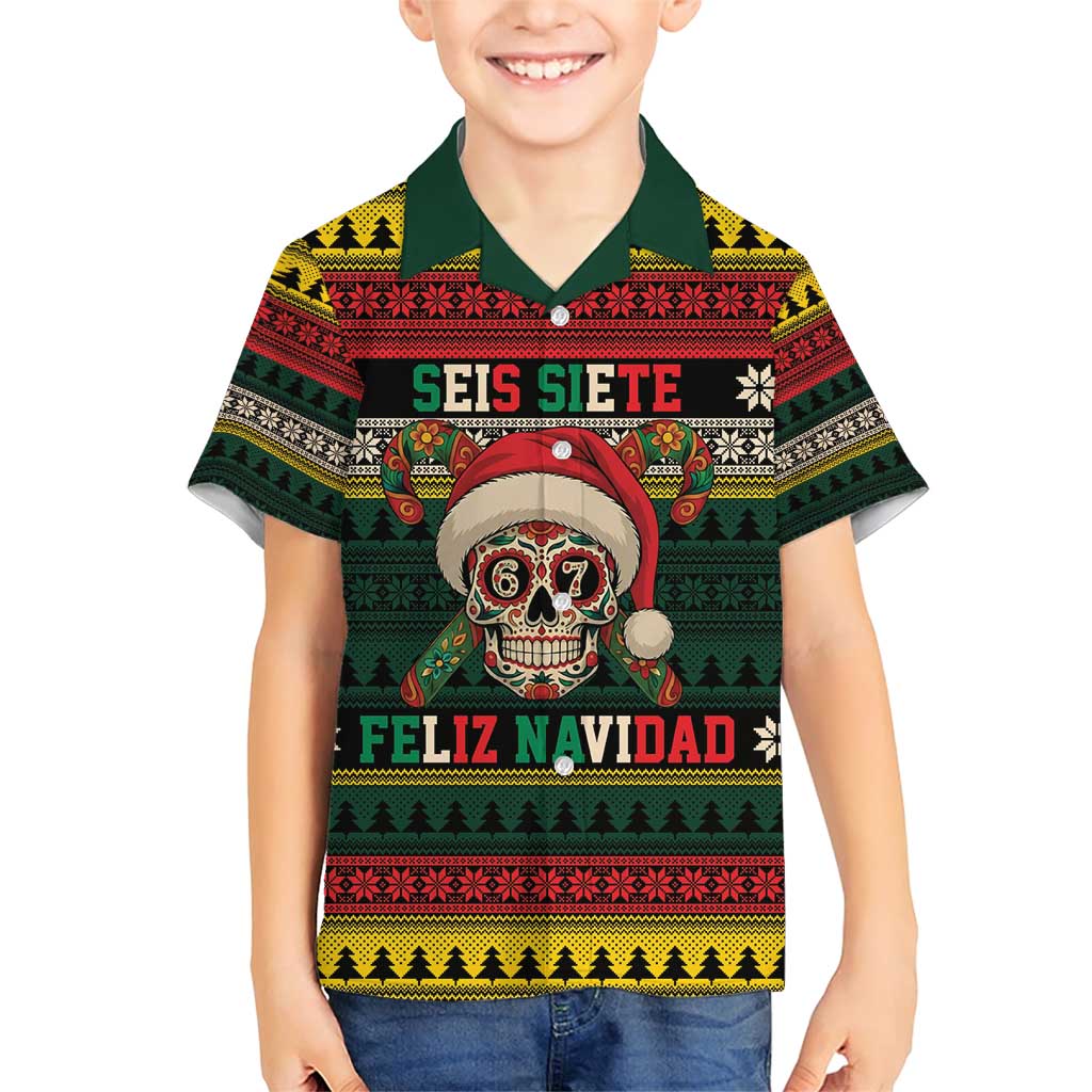 Mexican SEIS Siete 67 Meme Family Matching Short Sleeve Bodycon Dress and Hawaiian Shirt Feliz Navidad Mexico - Wonder Print Shop