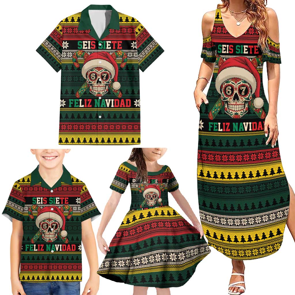 Mexican SEIS Siete 67 Meme Family Matching Summer Maxi Dress and Hawaiian Shirt Feliz Navidad Mexico - Wonder Print Shop