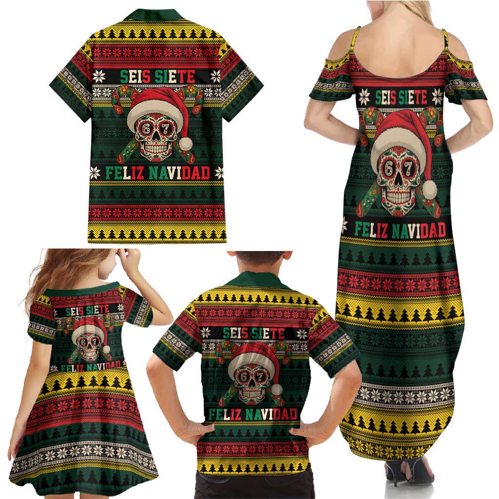 Mexican SEIS Siete 67 Meme Family Matching Summer Maxi Dress and Hawaiian Shirt Feliz Navidad Mexico - Wonder Print Shop