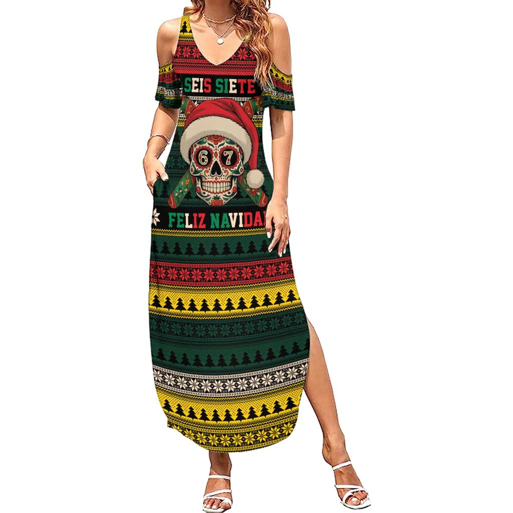 Mexican SEIS Siete 67 Meme Family Matching Summer Maxi Dress and Hawaiian Shirt Feliz Navidad Mexico - Wonder Print Shop