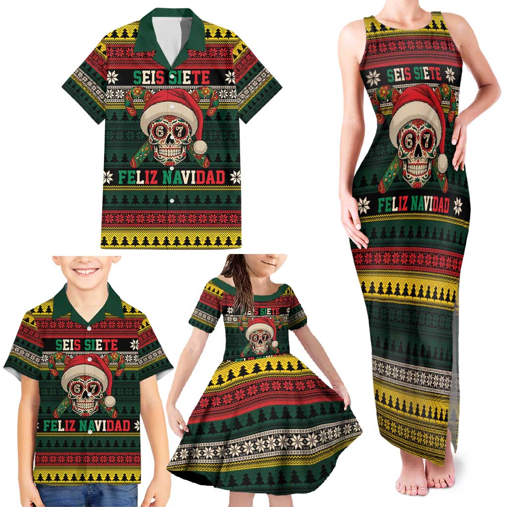Mexican SEIS Siete 67 Meme Family Matching Tank Maxi Dress and Hawaiian Shirt Feliz Navidad Mexico - Wonder Print Shop