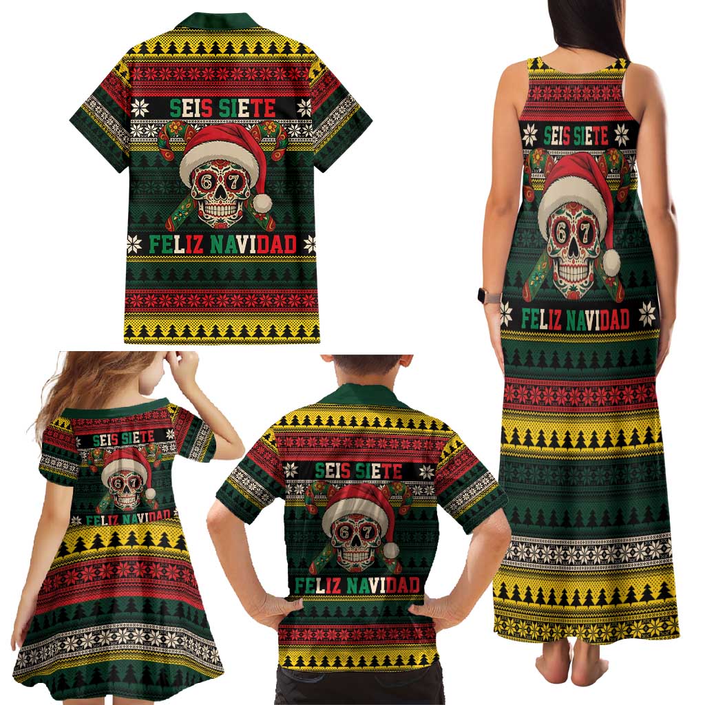 Mexican SEIS Siete 67 Meme Family Matching Tank Maxi Dress and Hawaiian Shirt Feliz Navidad Mexico - Wonder Print Shop