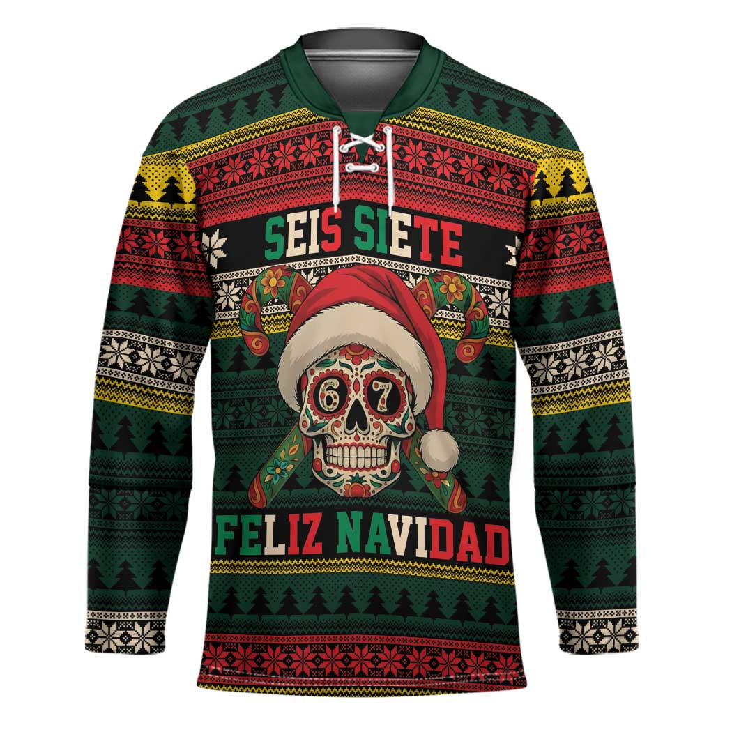 Mexican SEIS Siete 67 Meme Hockey Jersey Feliz Navidad Mexico - Wonder Print Shop