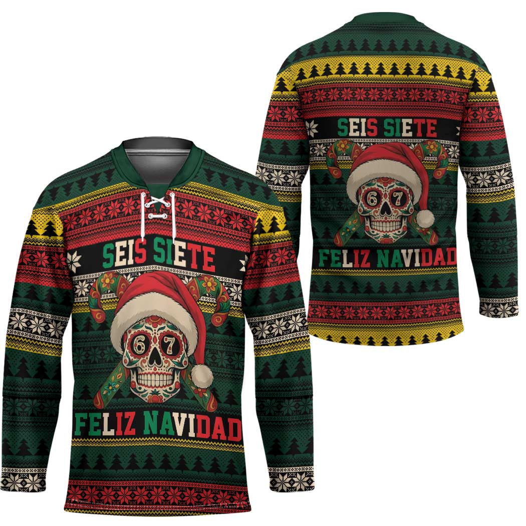 Mexican SEIS Siete 67 Meme Hockey Jersey Feliz Navidad Mexico - Wonder Print Shop