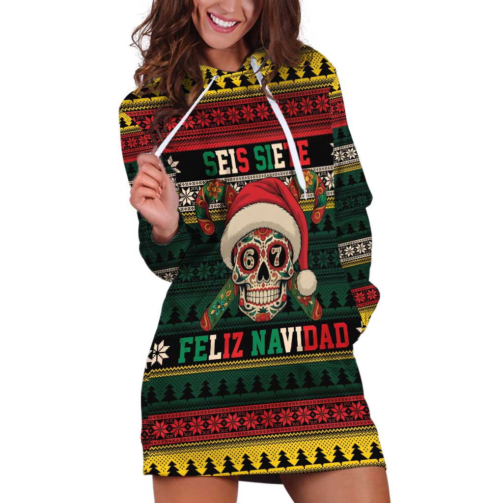 Mexican SEIS Siete 67 Meme Hoodie Dress Feliz Navidad Mexico - Wonder Print Shop