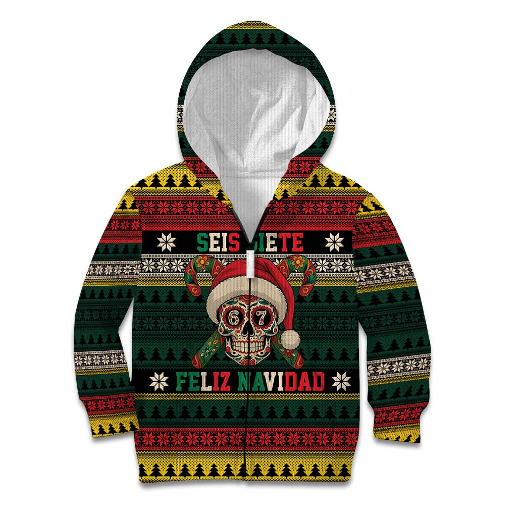 Mexican SEIS Siete 67 Meme Kid Hoodie Feliz Navidad Mexico - Wonder Print Shop
