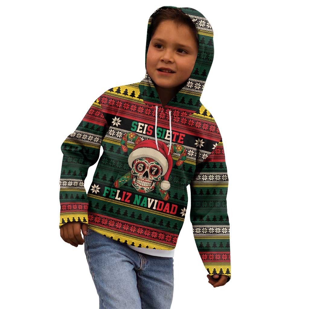 Mexican SEIS Siete 67 Meme Kid Hoodie Feliz Navidad Mexico - Wonder Print Shop