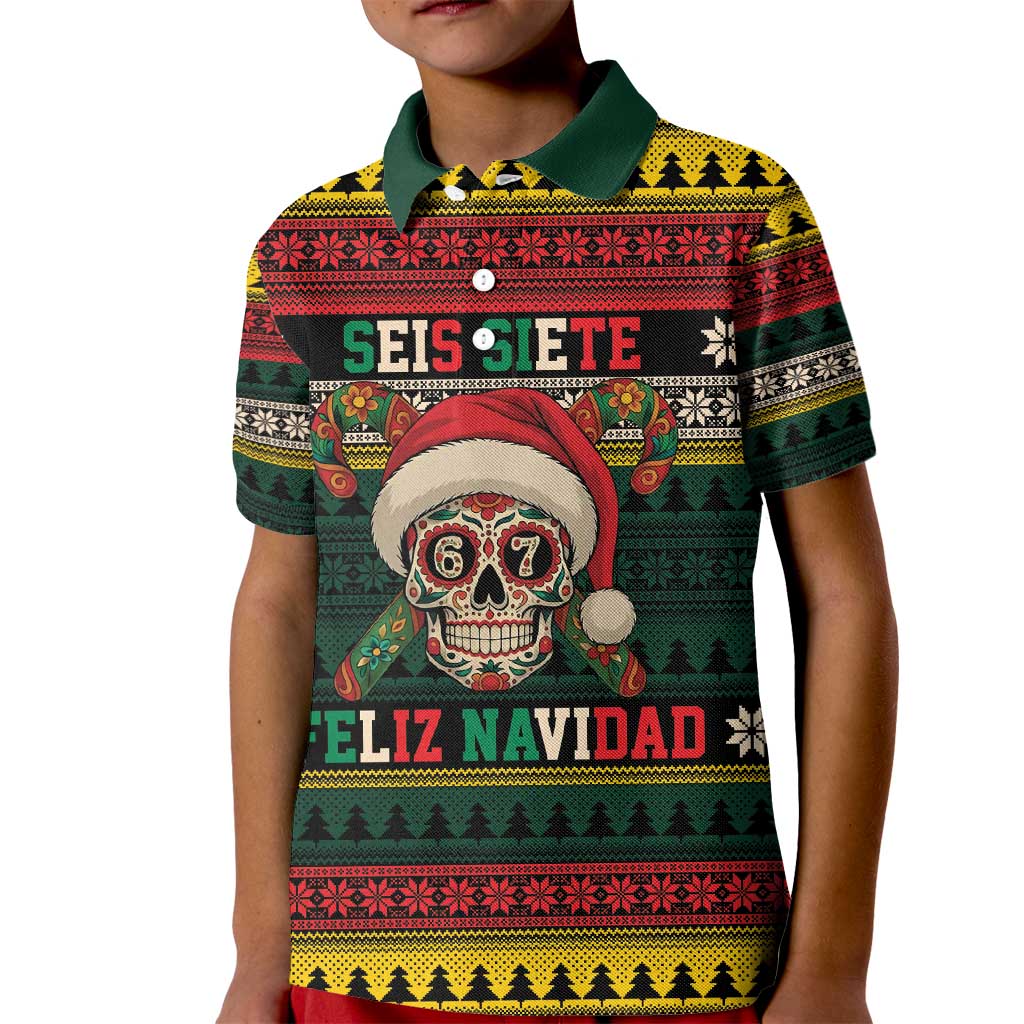 Mexican SEIS Siete 67 Meme Kid Polo Shirt Feliz Navidad Mexico - Wonder Print Shop