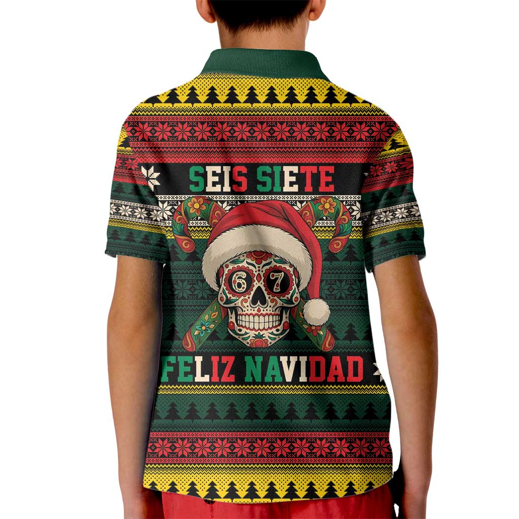 Mexican SEIS Siete 67 Meme Kid Polo Shirt Feliz Navidad Mexico - Wonder Print Shop
