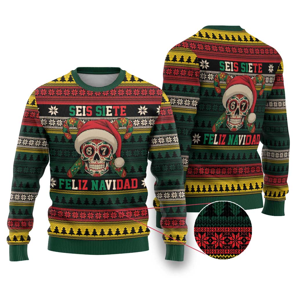 Mexican SEIS Siete 67 Meme Ugly Christmas Sweater Feliz Navidad Mexico - Wonder Print Shop