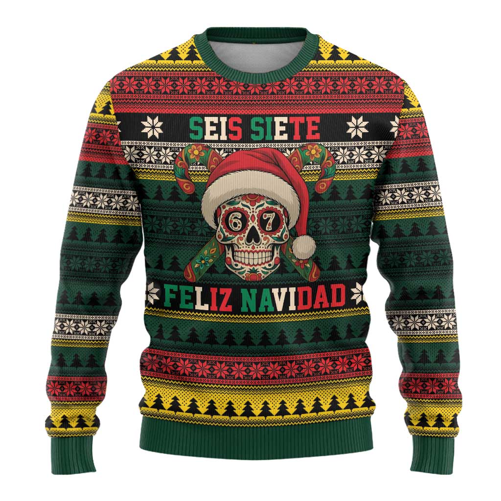 Mexican SEIS Siete 67 Meme Ugly Christmas Sweater Feliz Navidad Mexico - Wonder Print Shop