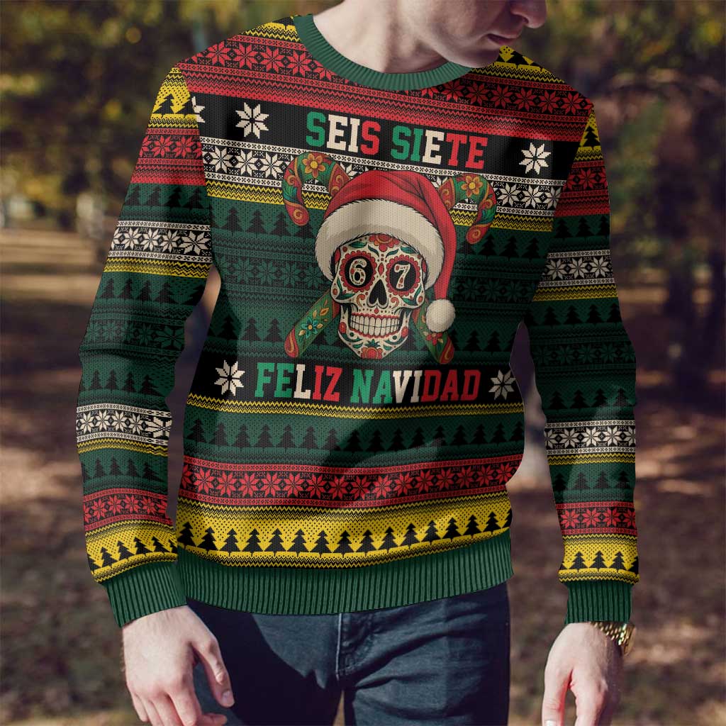 Mexican SEIS Siete 67 Meme Ugly Christmas Sweater Feliz Navidad Mexico - Wonder Print Shop