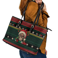 Mexican SEIS Siete 67 Meme Leather Tote Bag Feliz Navidad Mexico - Wonder Print Shop