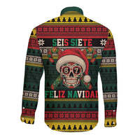 Mexican SEIS Siete 67 Meme Long Sleeve Button Shirt Feliz Navidad Mexico - Wonder Print Shop