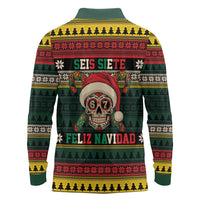 Mexican SEIS Siete 67 Meme Long Sleeve Polo Shirt Feliz Navidad Mexico - Wonder Print Shop