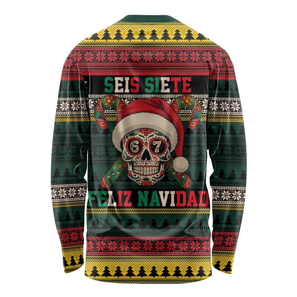 Mexican SEIS Siete 67 Meme Long Sleeve Shirt Feliz Navidad Mexico - Wonder Print Shop
