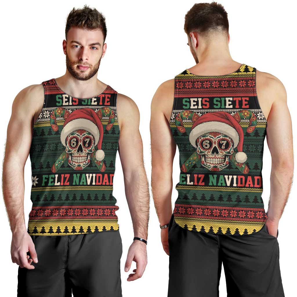 Mexican SEIS Siete 67 Meme Men Tank Top Feliz Navidad Mexico - Wonder Print Shop