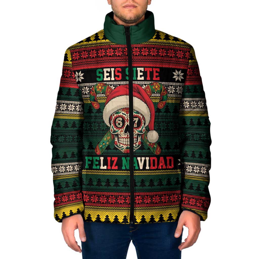 Mexican SEIS Siete 67 Meme Padded Jacket Feliz Navidad Mexico - Wonder Print Shop