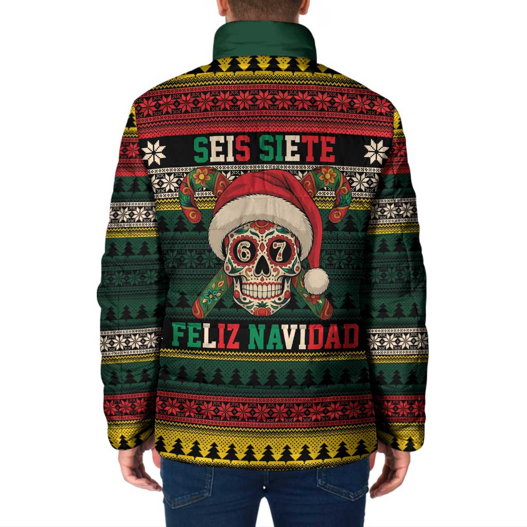 Mexican SEIS Siete 67 Meme Padded Jacket Feliz Navidad Mexico - Wonder Print Shop