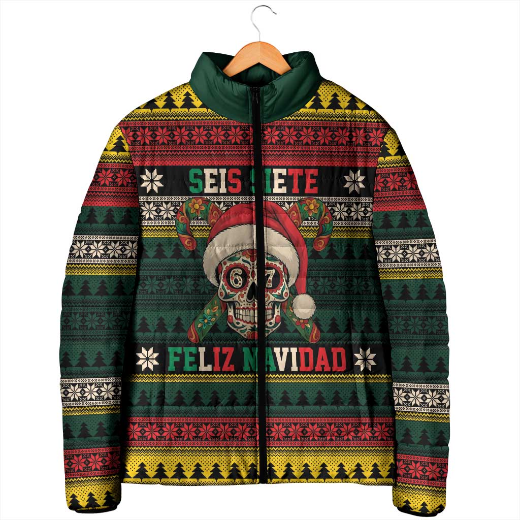 Mexican SEIS Siete 67 Meme Padded Jacket Feliz Navidad Mexico - Wonder Print Shop