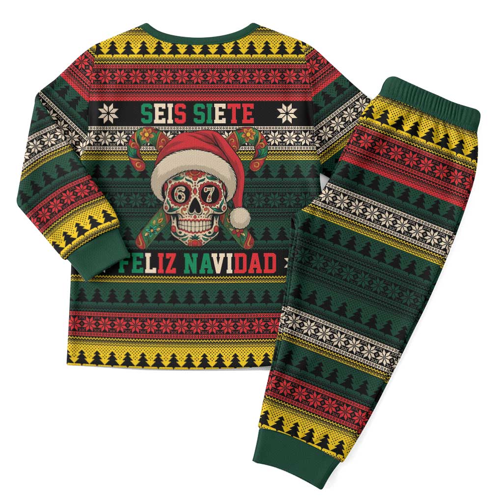 Mexican SEIS Siete 67 Meme Christmas Pajama Set Feliz Navidad Mexico - Wonder Print Shop