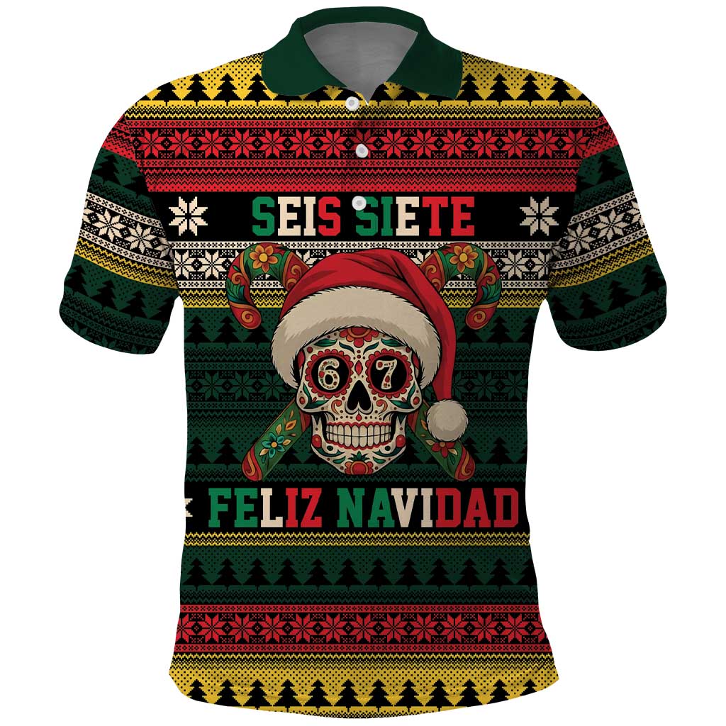 Mexican SEIS Siete 67 Meme Polo Shirt Feliz Navidad Mexico - Wonder Print Shop