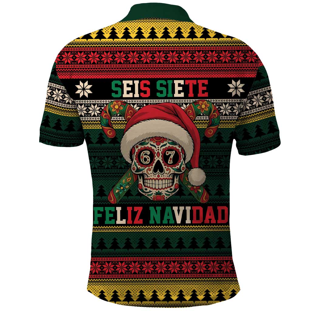 Mexican SEIS Siete 67 Meme Polo Shirt Feliz Navidad Mexico - Wonder Print Shop