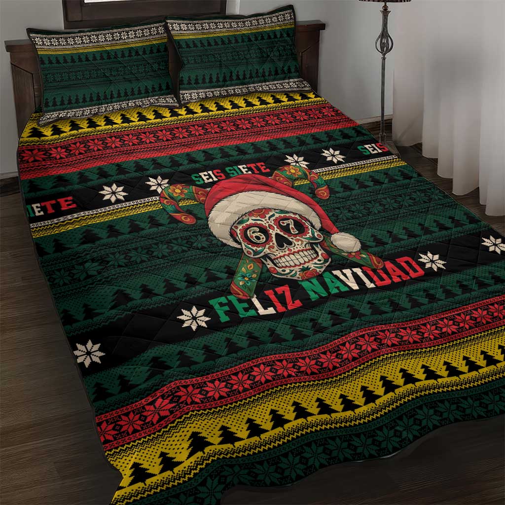 Mexican SEIS Siete 67 Meme Quilt Bed Set Feliz Navidad Mexico - Wonder Print Shop
